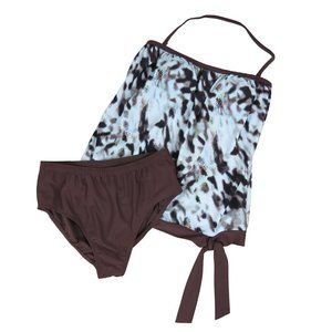 DIPPIN' DAISY'S Women's Brown Patterned Two Piece Tankini Swimsuit NWOT Size 12